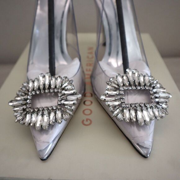 Good American Sz 7.5 Clear Cinder-F*cking-Rella Jeweled Stiletto Pumps $195 - Picture 9 of 15